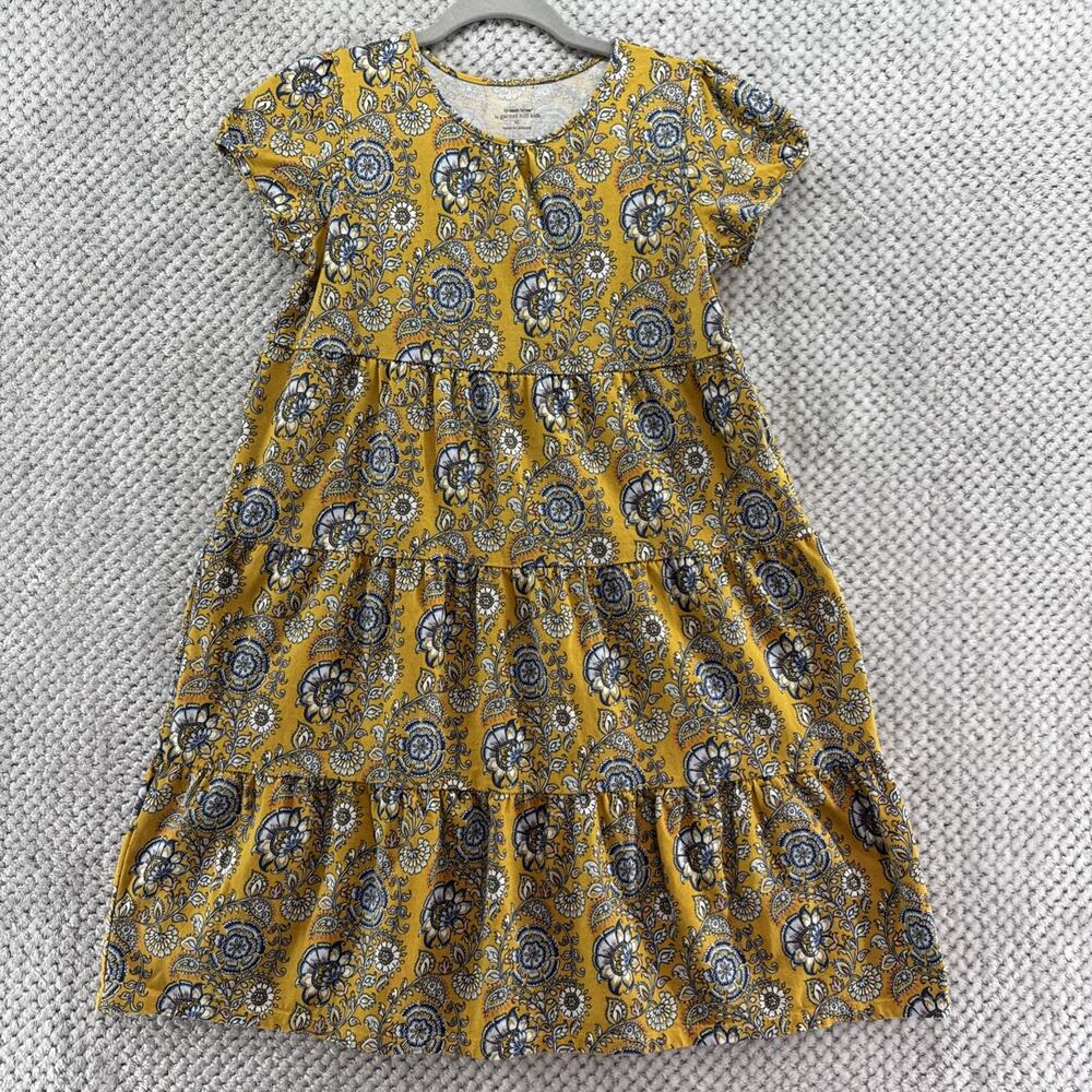 Green Cotton By Garnet Hill Kids Dress Girls XL Yellow Floral Crew Neck Tiered